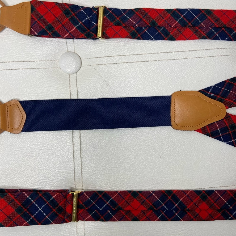Pendleton Red Plaid Wool Button On Suspenders - image 8